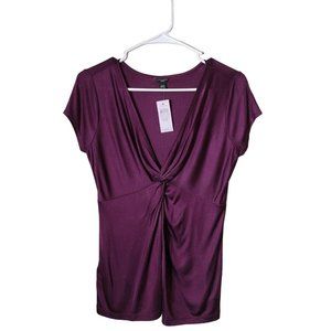 Ann Taylor Top Womens XSP Cap Sleeve Knotted Vneck Purple
